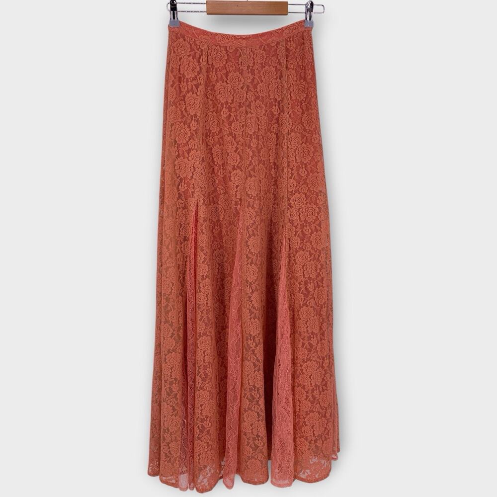 Peach Lace Boho Maxi Skirt Champagne & Strawberry S